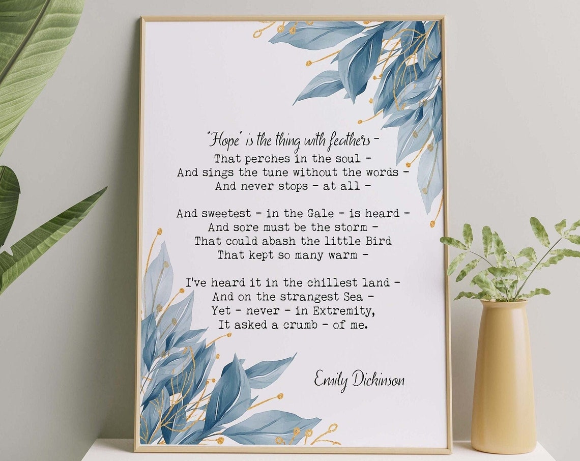 Emily Dickinson Hope Is the Thing With Feathers Poem Art Poster