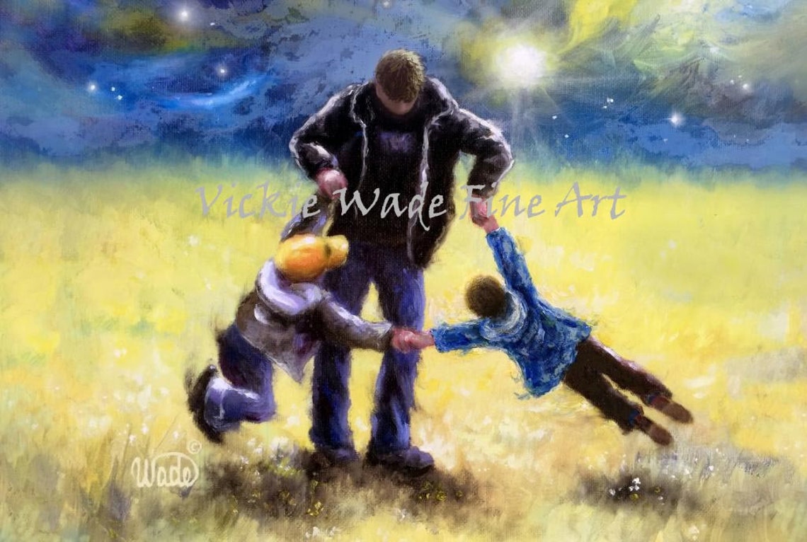 Father Spinning His Two Sons in a Meadow Under the Stars Poster