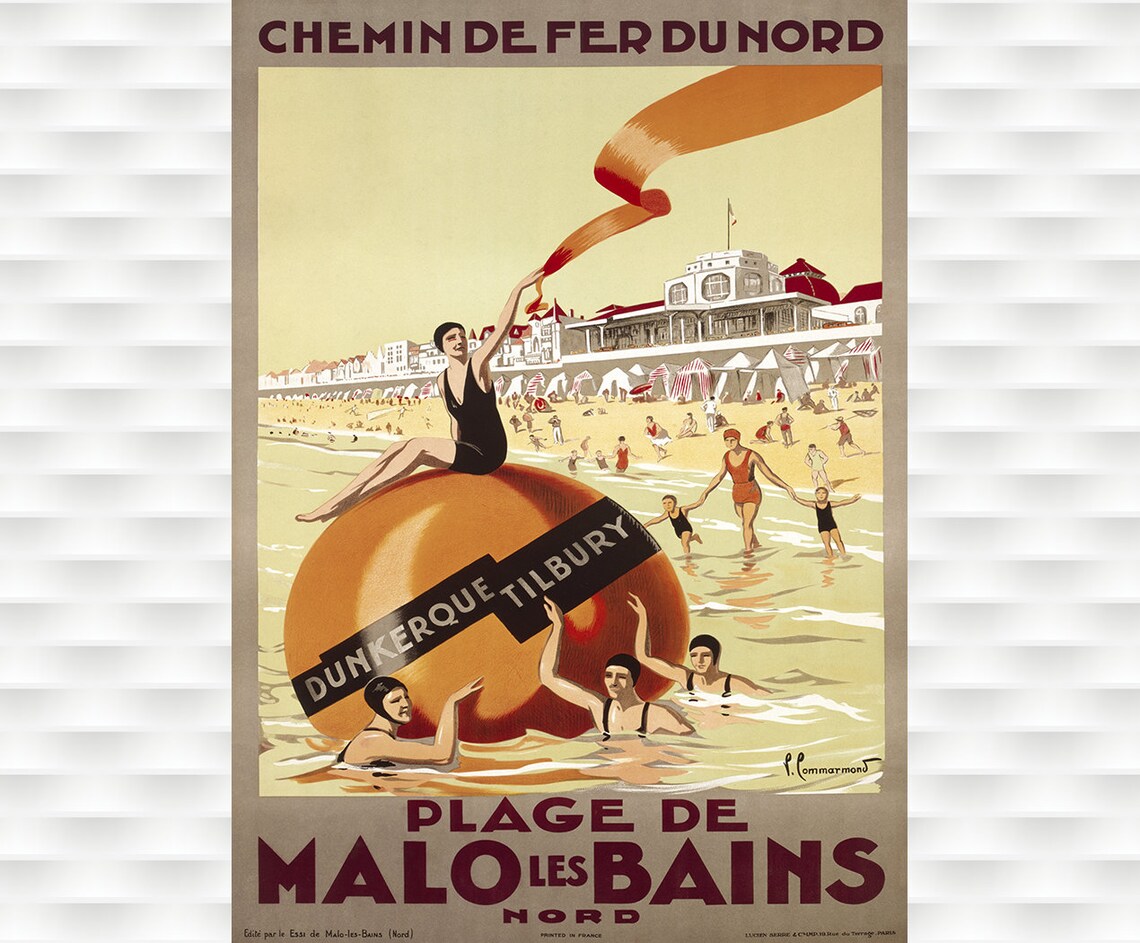 Malo les Bains Nord Chemin de Fer du Nord Beach Travel Poster