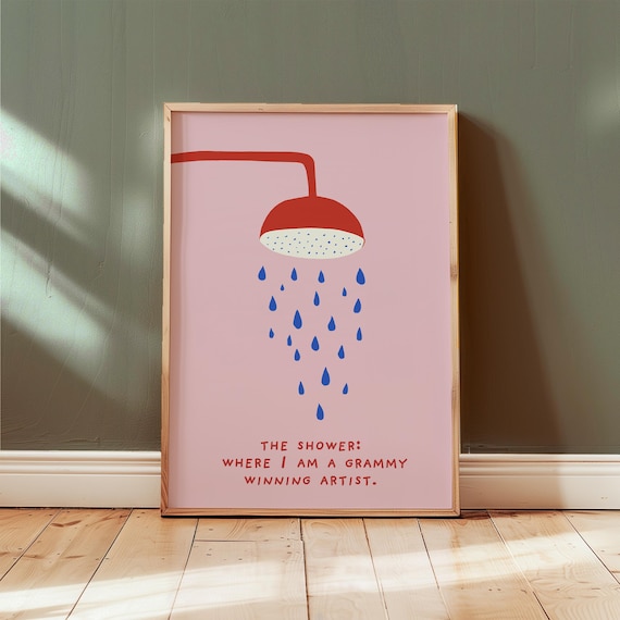 Funny Shower Karaoke Retro Pink Bathroom Art Print