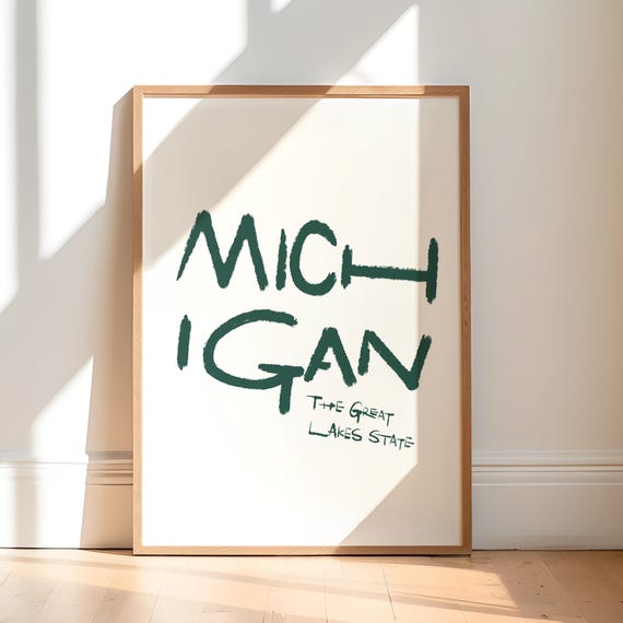 Michigan Ink Brush Typography Printmodern Minimalist Wall Art Great Lakes State Poster For Lakeside Zen Or Travelinspired Decor