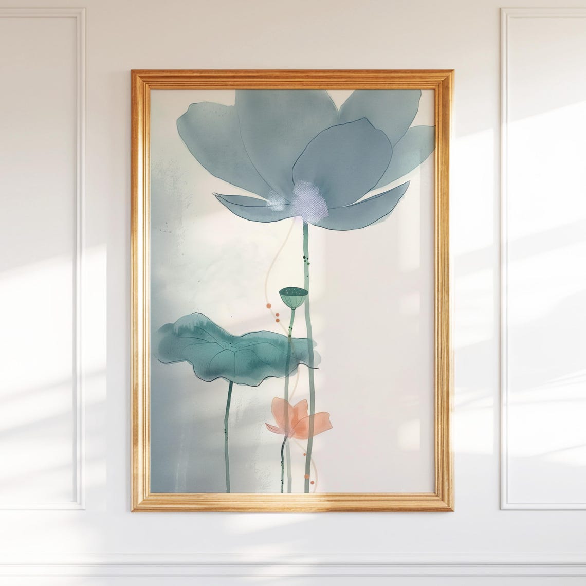 Blue Lotus Flower Soft Watercolor Botanical Elegant Zen Poster