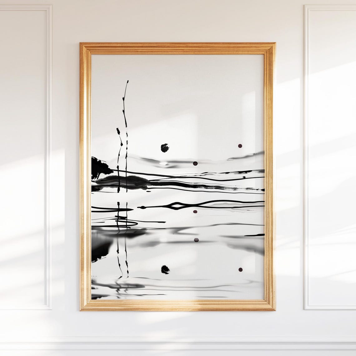 Black Ink Abstract Horizon Brushstroke Japandi Style Art Poster