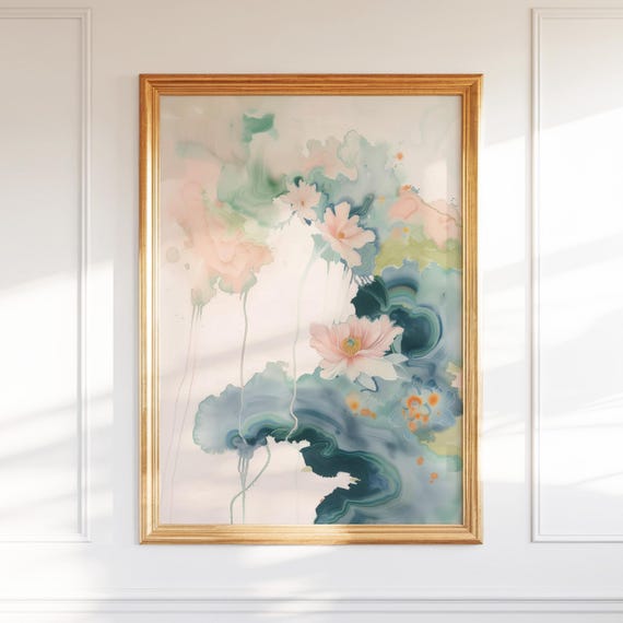 Ethereal Floral Wall Art Dreamy Inkinspired Botanical Poster Soft Abstract Flower Painting Zen Nature Print For Instant