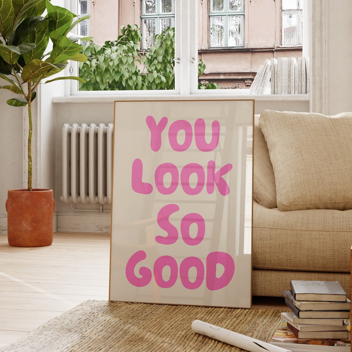 You Look So Good Pink Retro Bathroom Art Print - Image 2