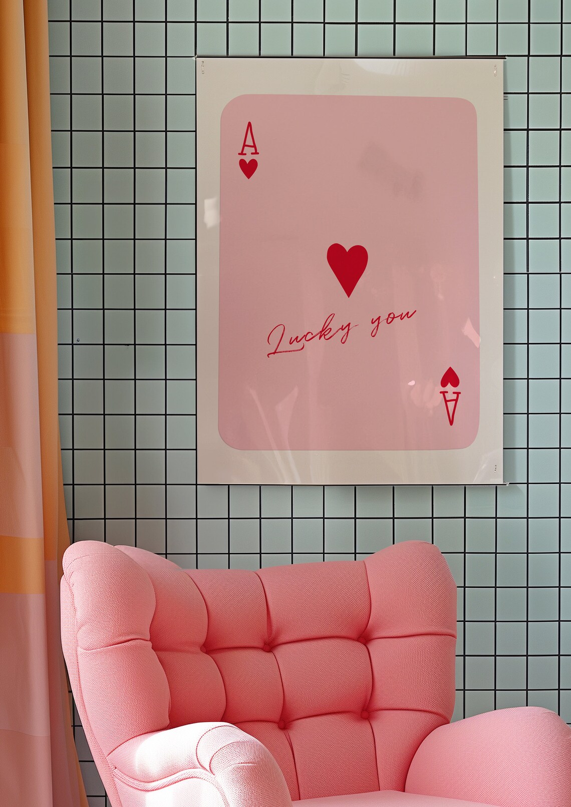 Ace Of Hearts Lucky You Pink Playing Card Retro Trendy Poster - Image 3