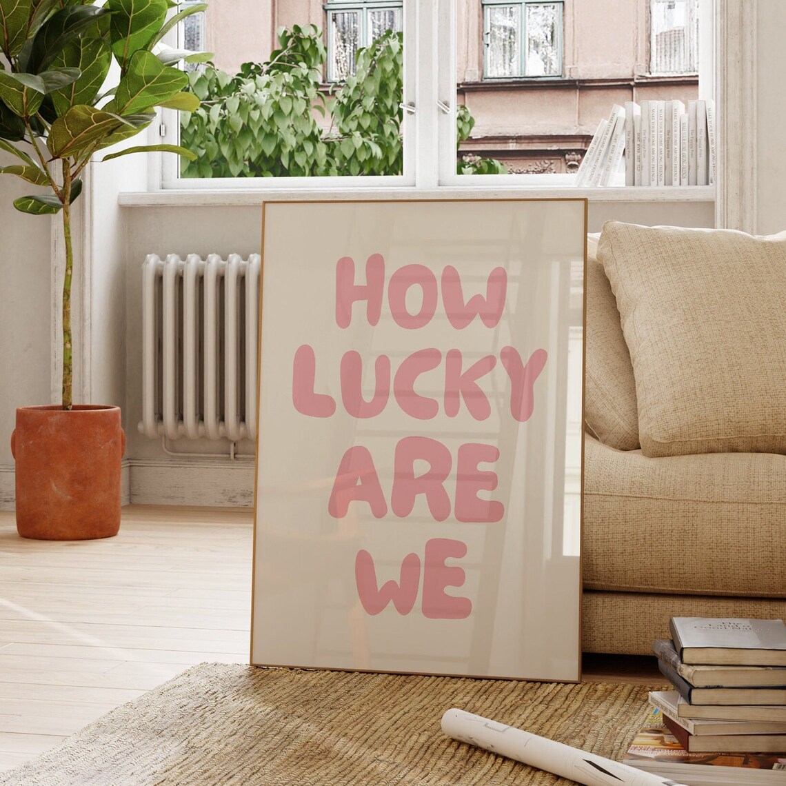 How Lucky Are We Pink Retro Typography Art Print - Image 2