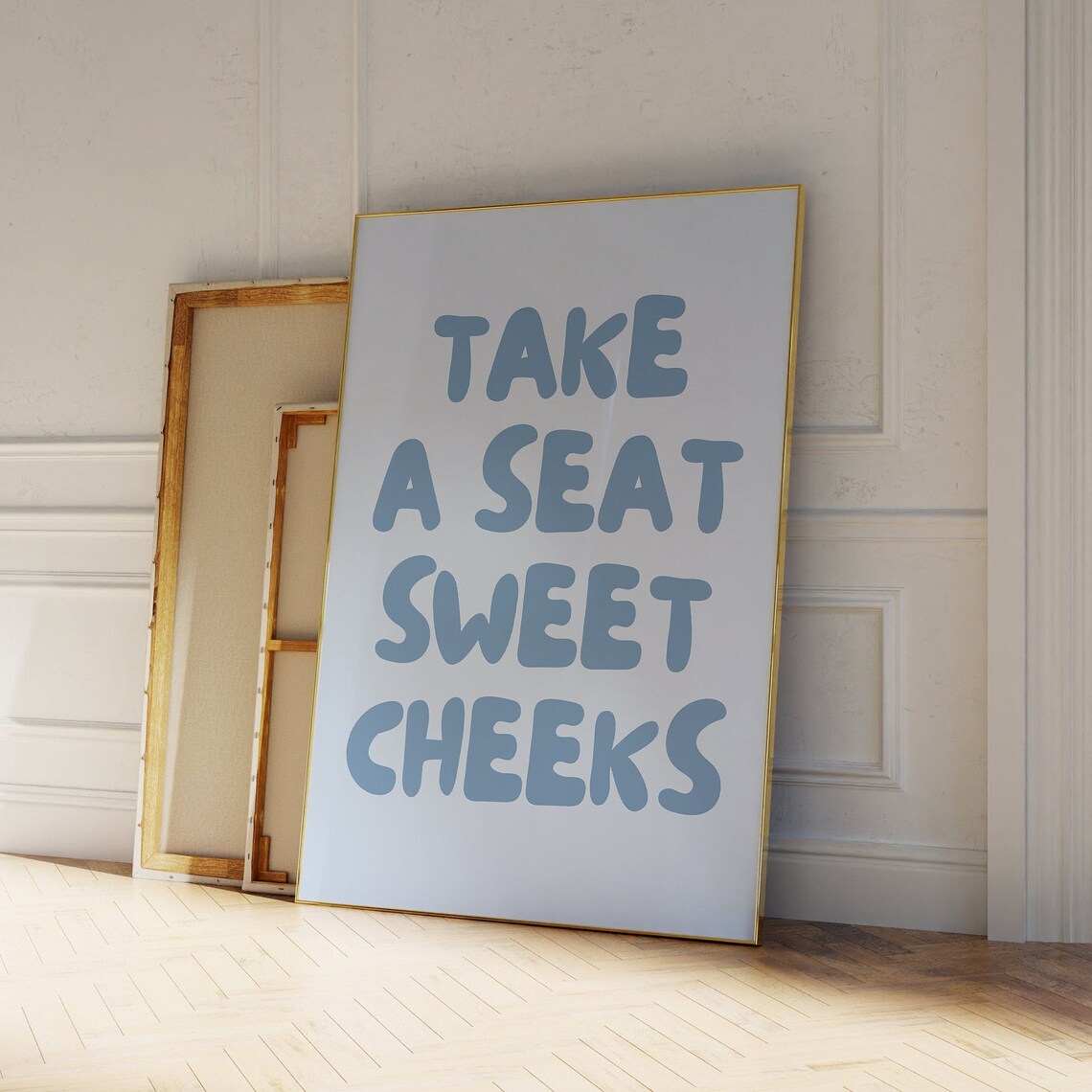 Take A Seat Sweet Cheeks Blue Bathroom Poster - Image 2