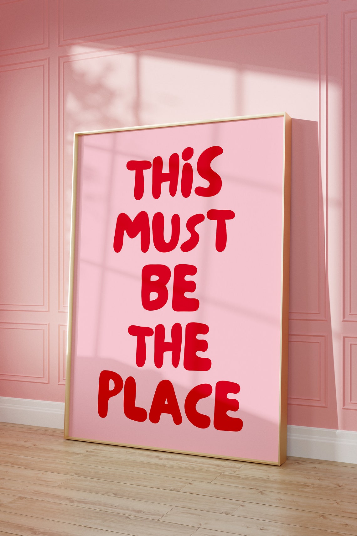 This Must Be The Place Pink Red Typographic Statement Poster - Image 3