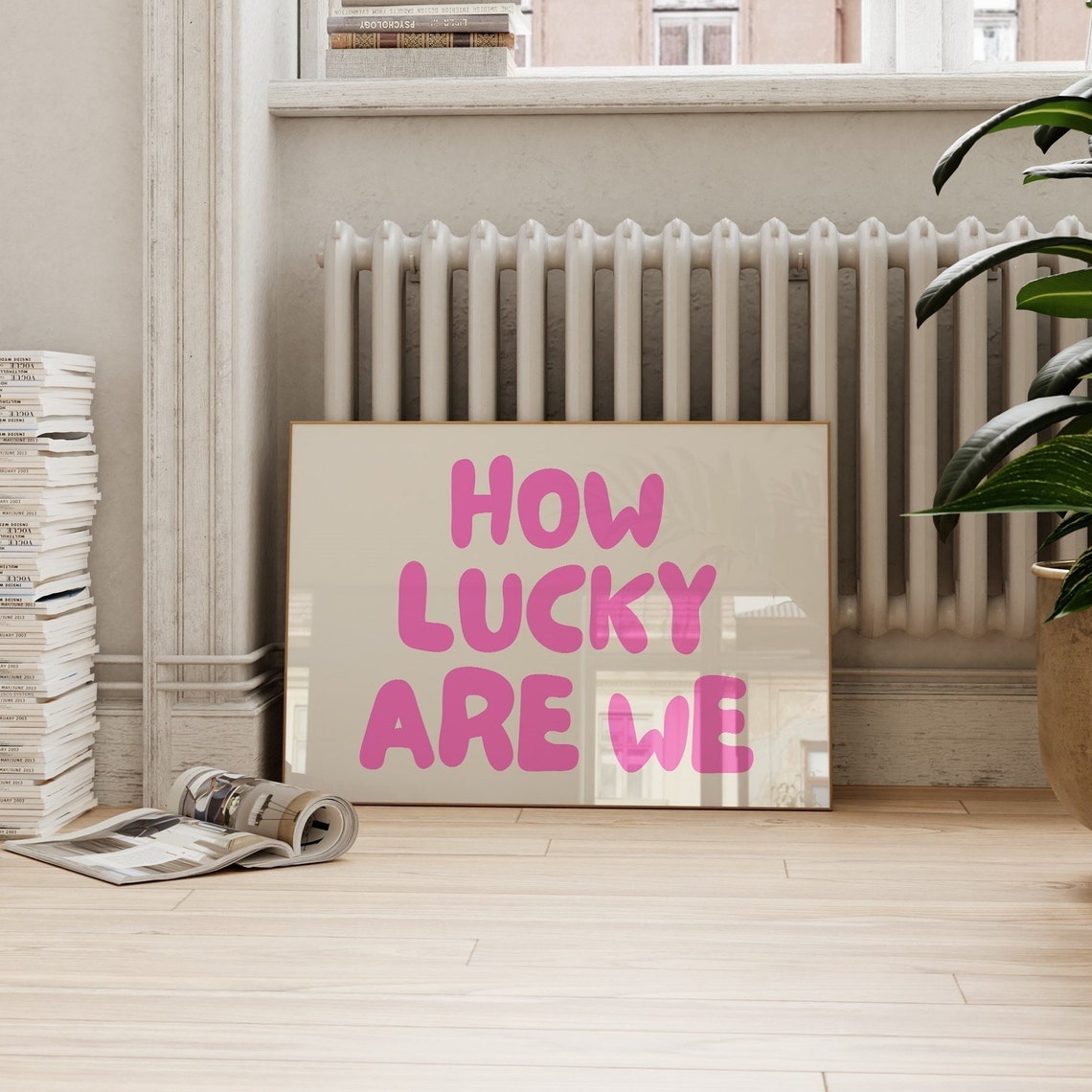 How Lucky Are We Pink Bubble Letter Horizontal Typography Poster - Image 2