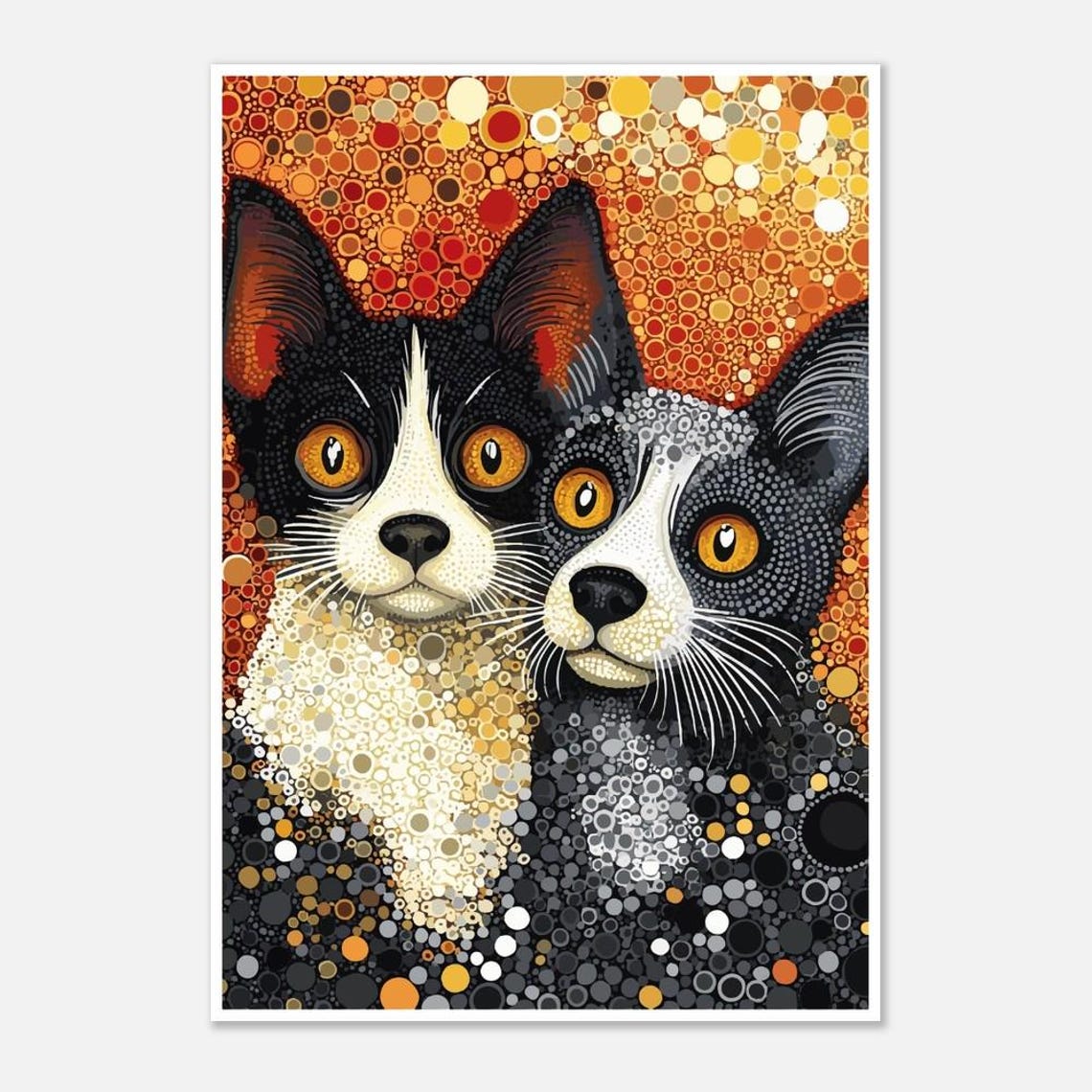 Two Cute Cats In A Warm Golden Dot Art Mosaic Portrait Poster - Image 3