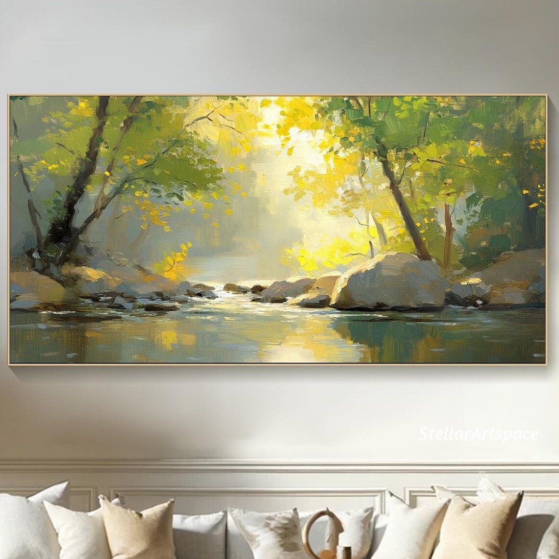 Tranquil Forest Stream Textured Art Print