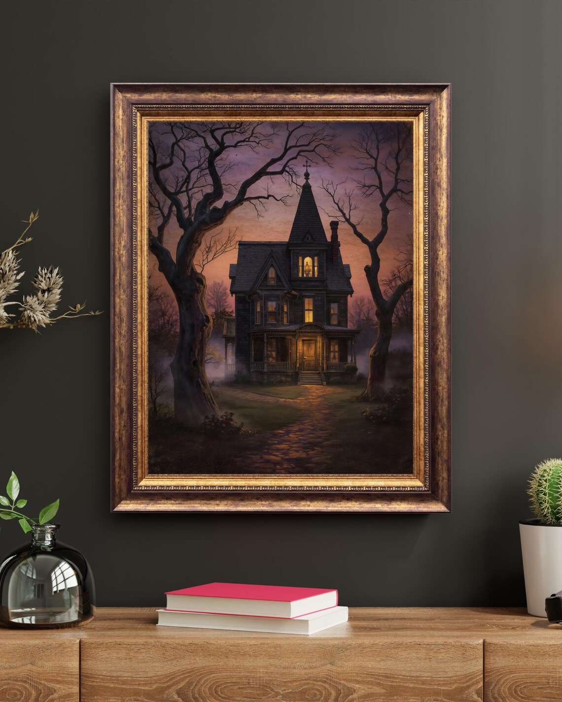 Haunted Victorian House, Vintage Oil Painting Art Print