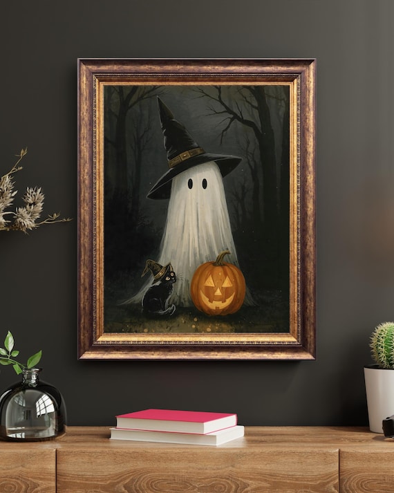 Whimsical And Cat Halloween Art Vintage Style Cute Black