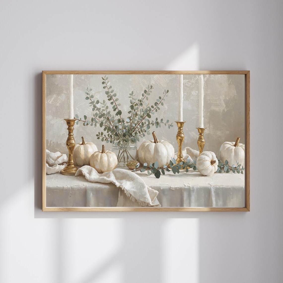 Neutral Fall Table Decor Art Print, White Pumpkin Still Life