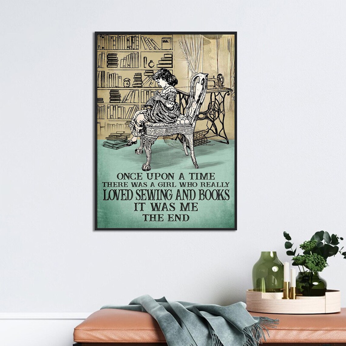Girl Who Really Loved Sewing And Books Vintage Library Poster - Image 3