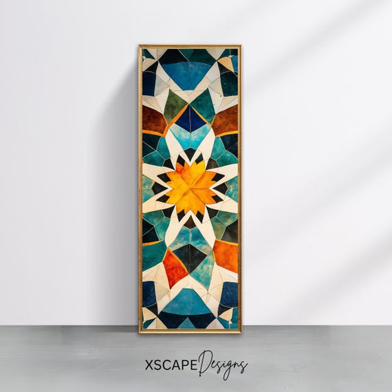 Tall Vertical Islamic Geometric Art Moroccan Mosaic Wall Print Long And Narrow Islamic Decor Arabic Home Artwork
