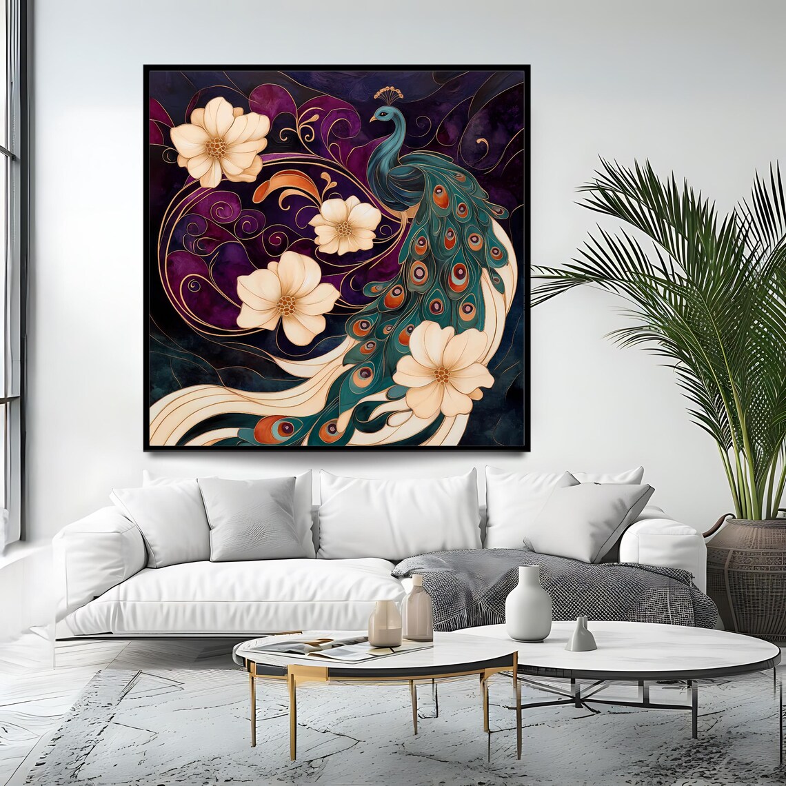 Peacock Art Print, Elegant Floral Wall Decor - Image 4