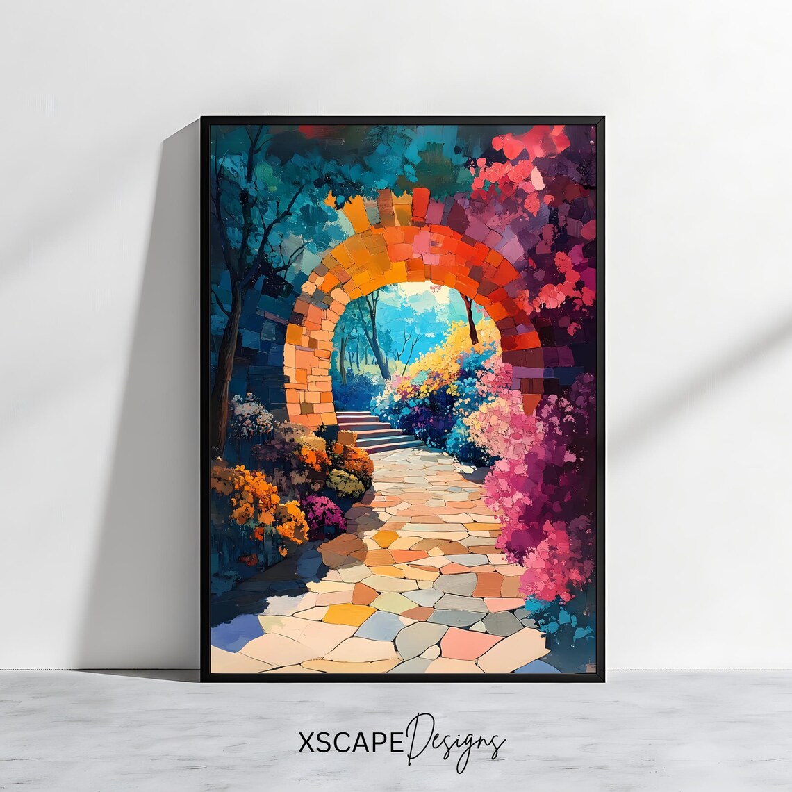 Colorful Garden Archway, Mystical Path Landscape