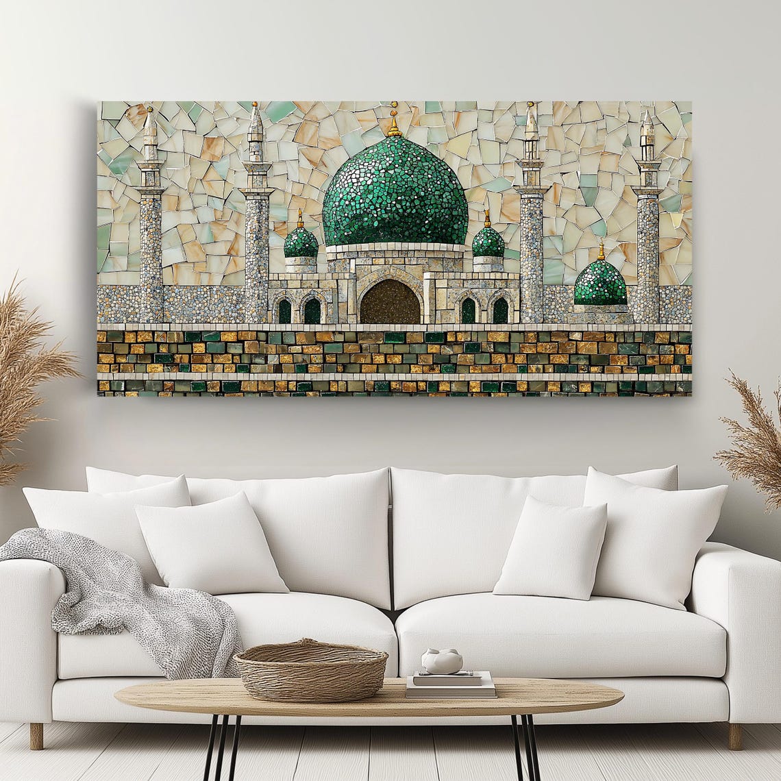 Al Masjid An Nabawi Green Dome Mosaic Panoramic Islamic Wall Art - Image 2
