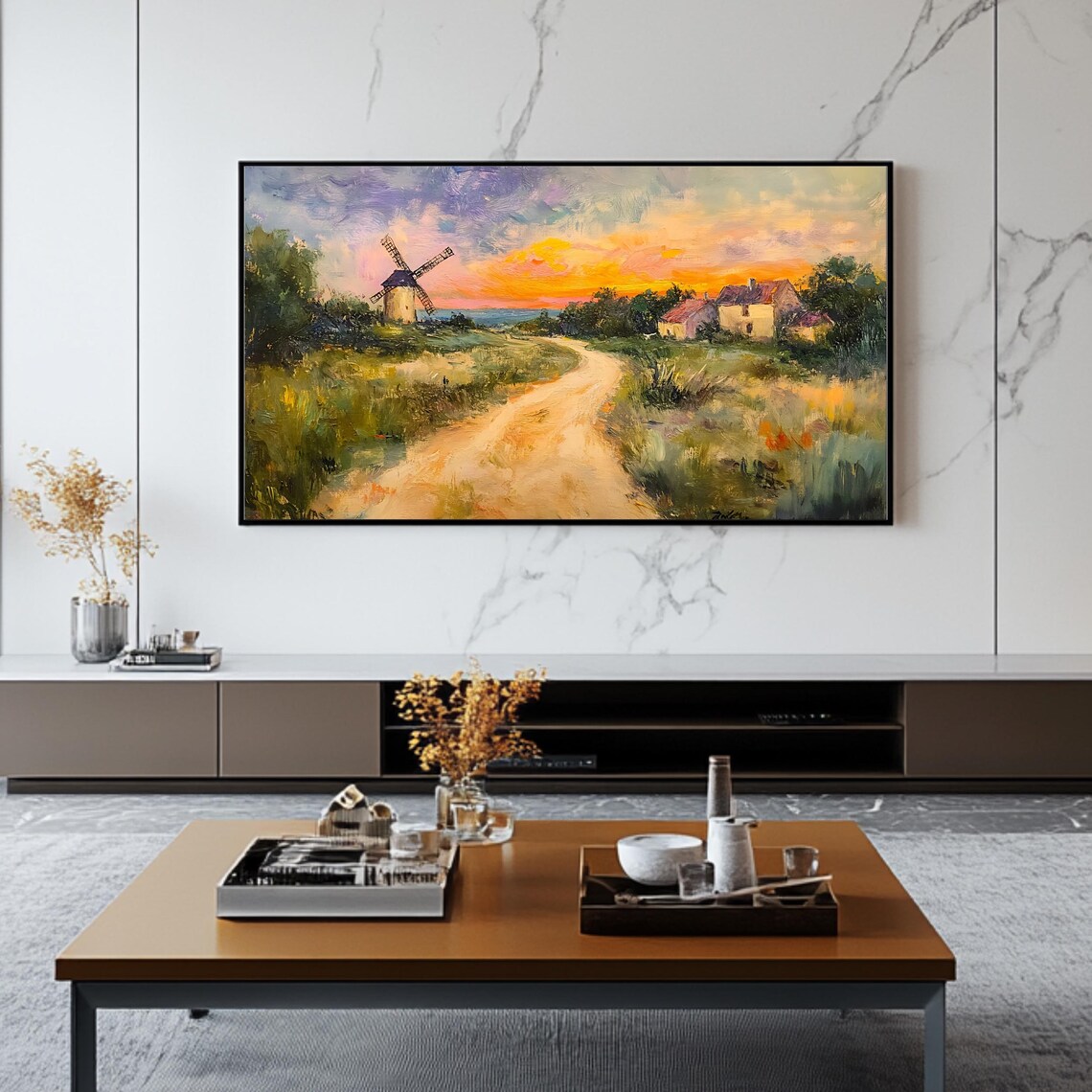 Countryside Windmill At Sunset, Rustic Landscape - Image 2