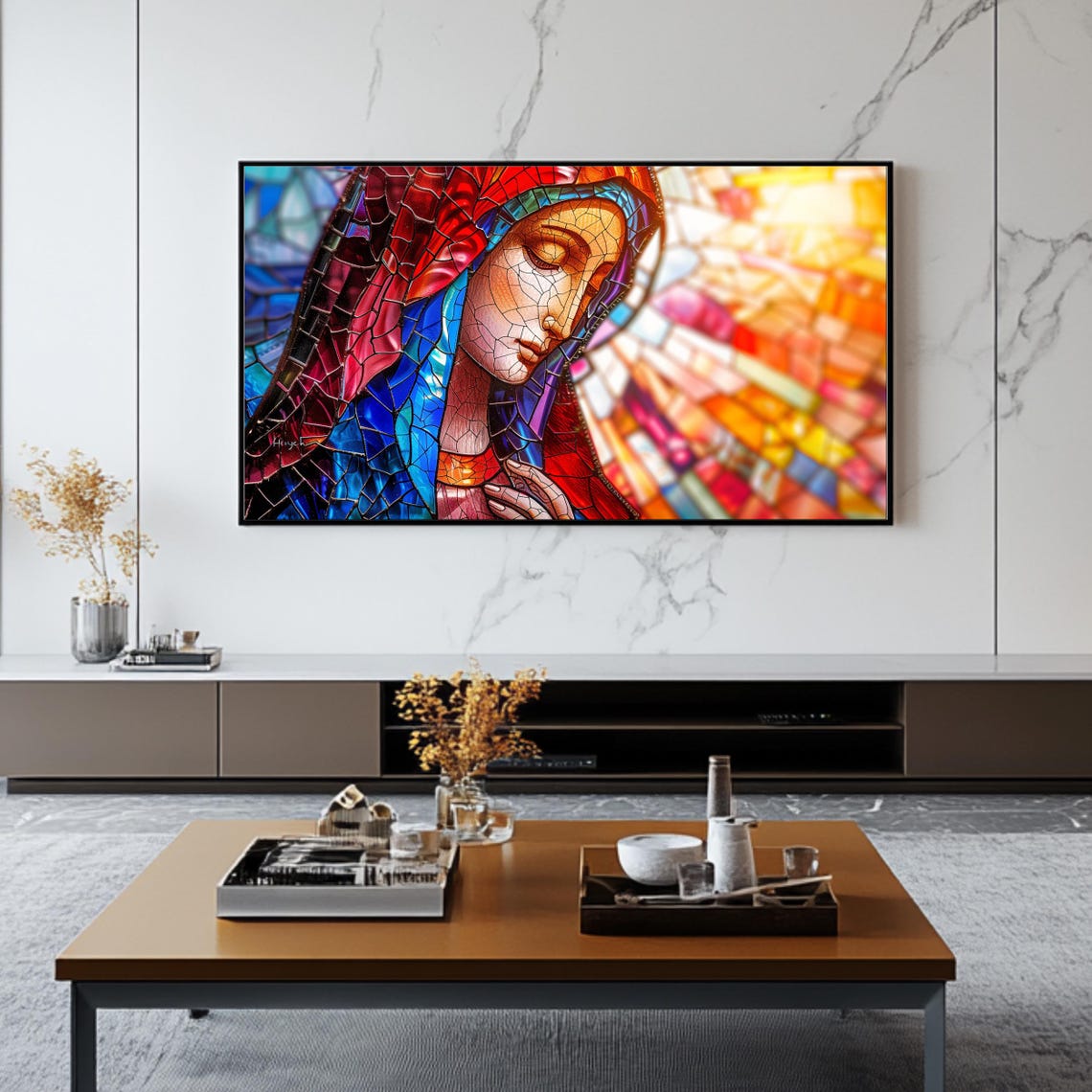 Blessed Virgin Mary Stained Glass Religious Christian TV Art Poster - Image 2