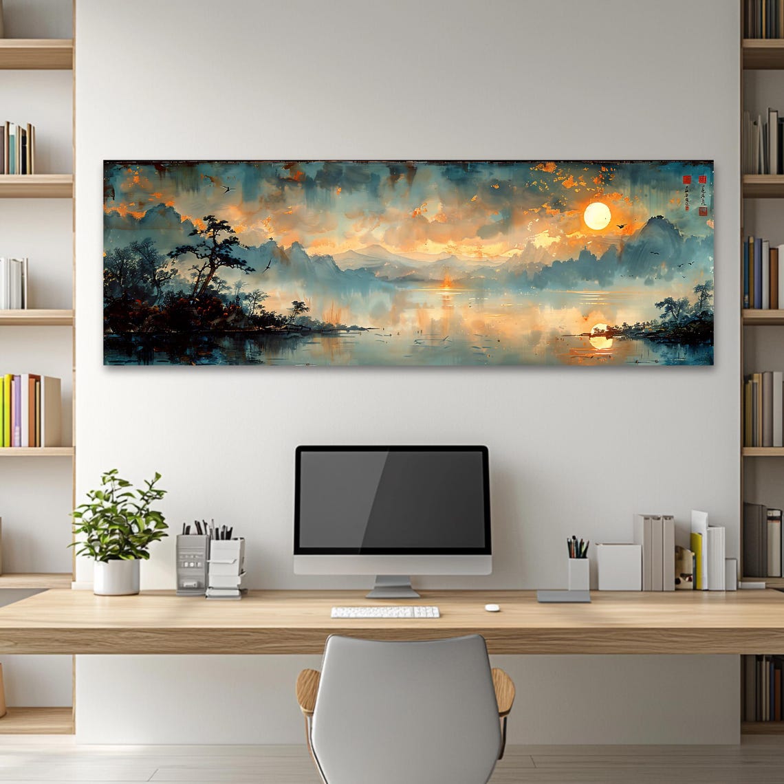 Sunset Landscape Wall Art Long Horizontal Narrow Print Elegant Nature Artwork For Above Couch Or Bed - Image 2
