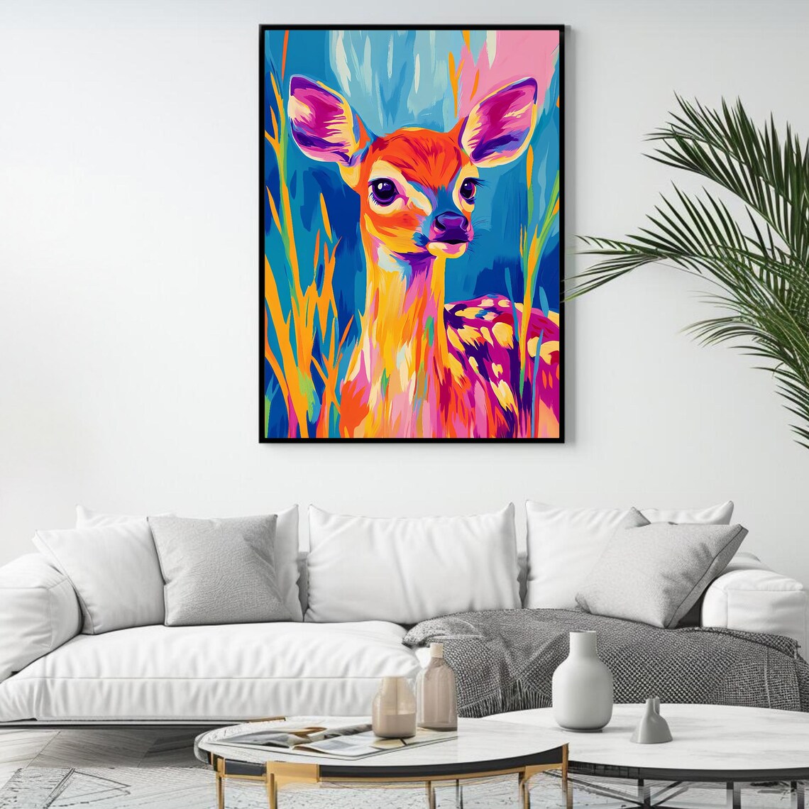 Neon Pop Art Fawn Deer Portrait Colorful Wildlife Modern Animal Wall Art - Image 4