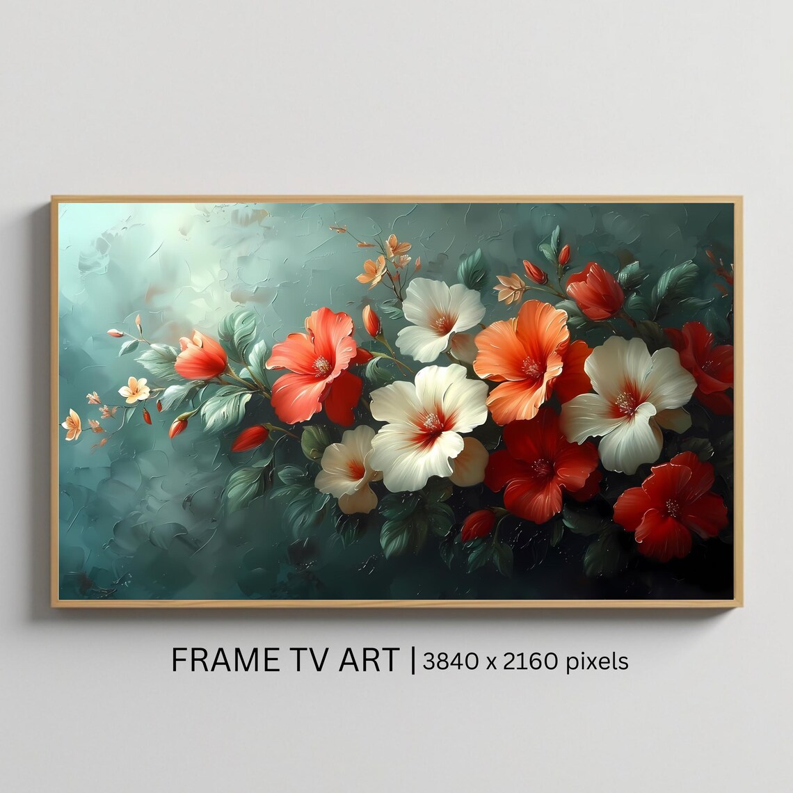 Elegant Hibiscus Bouquet Red White Orange Teal Floral Poster