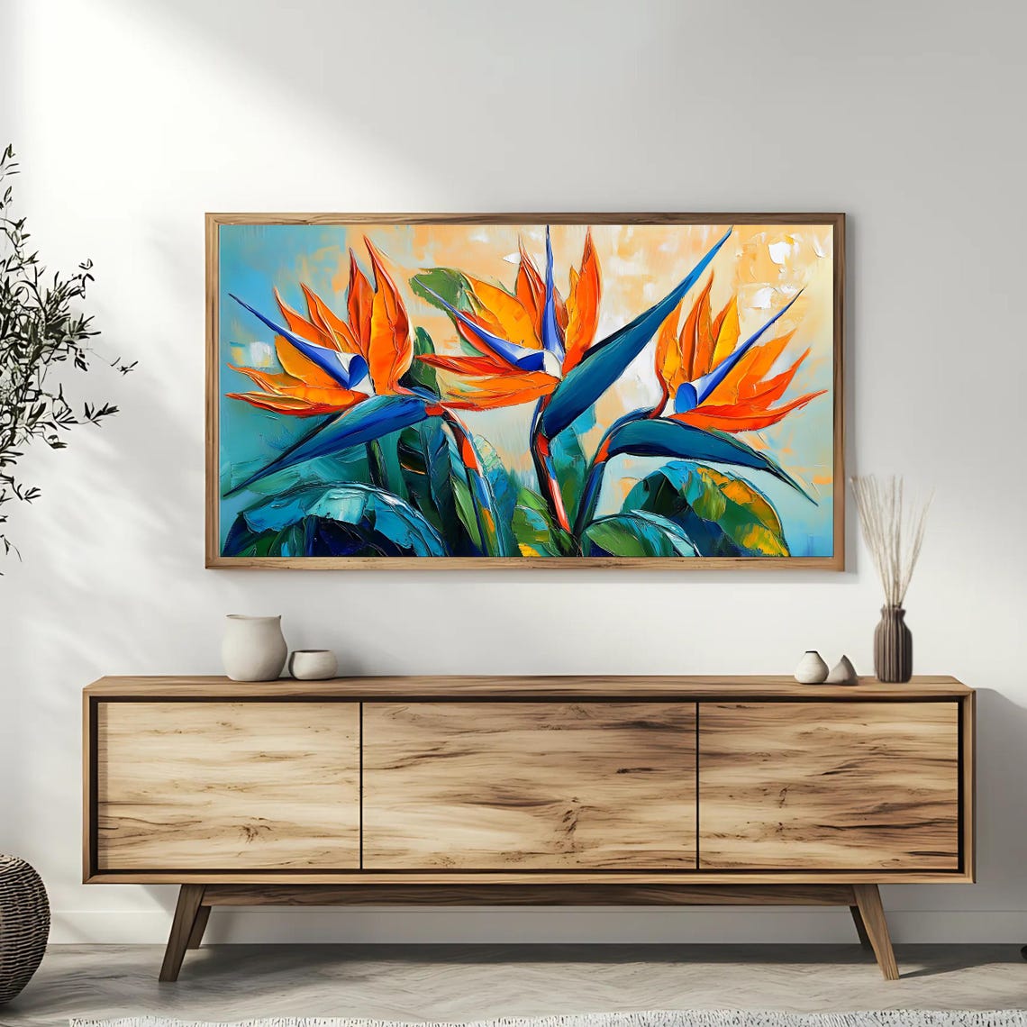 Exotic Bird Of Paradise Tropical Flowers Bold Impasto Wall Art Poster - Image 3