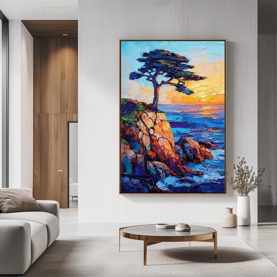 Coastal Sunset Cliffside Tree Art Print, Nature Decor - Image 3