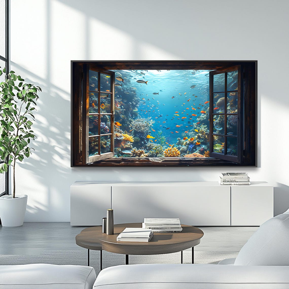 Open Window Underwater Aquarium Coral Reef Fish Wall Art Poster - Image 4