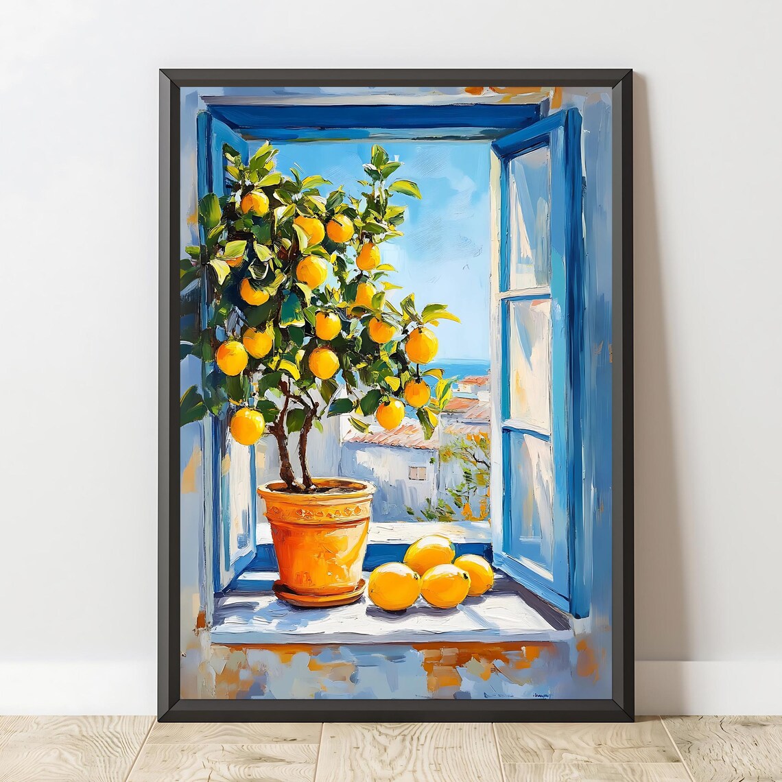Lemon Tree Wall Art Mediterranean Print With Blue Window Bright Kitchen Decor - Image 2