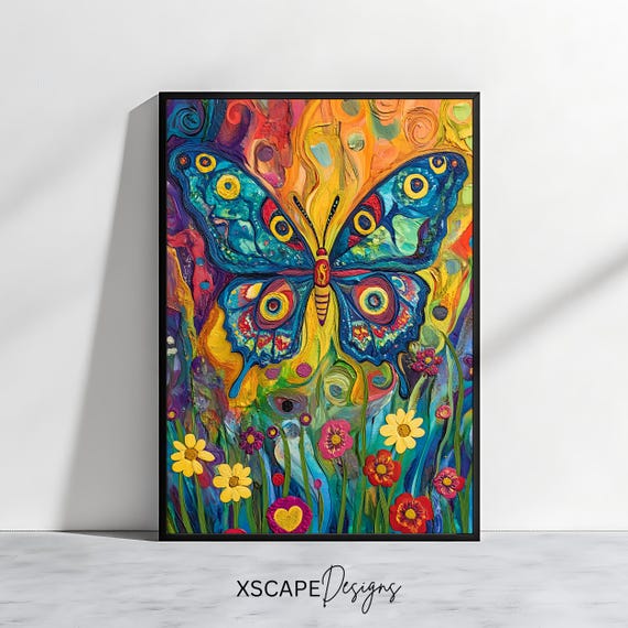 Colorful Butterfly Art Vibrant Wall Decor Floral Print Modern Nature Art Instant