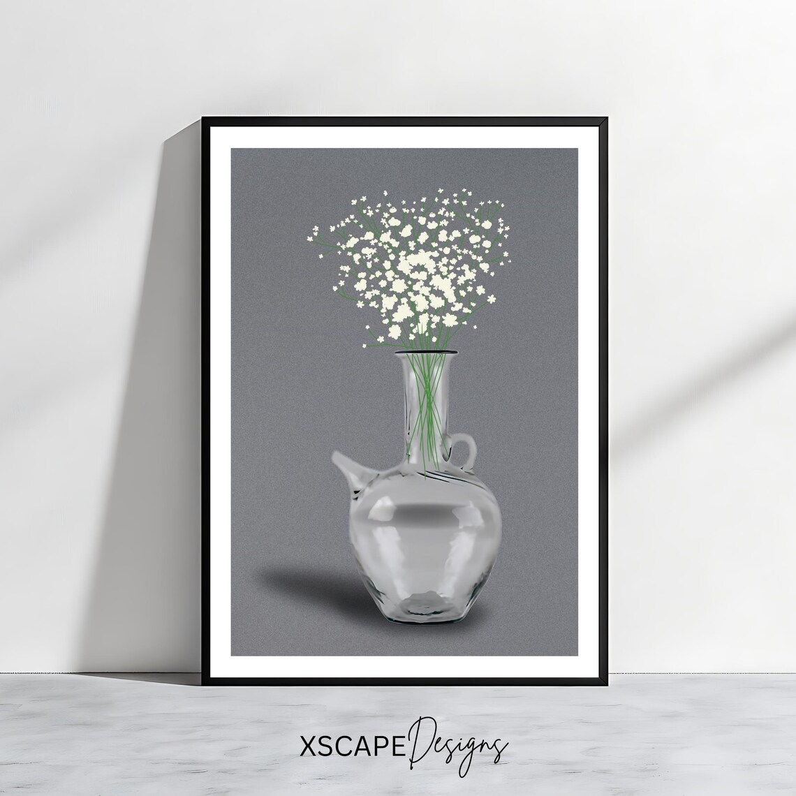 Lebanese Ibrik Glass Jug Baby Breath Flowers Minimalist Wall Art Print
