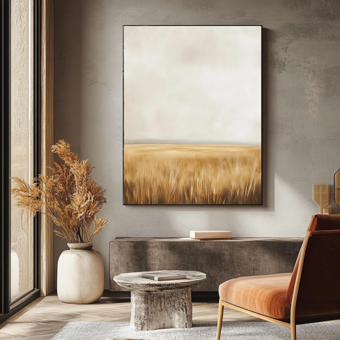 Minimalist Golden Wheat Field Neutral Tones Calm Prairie View Poster - Image 3
