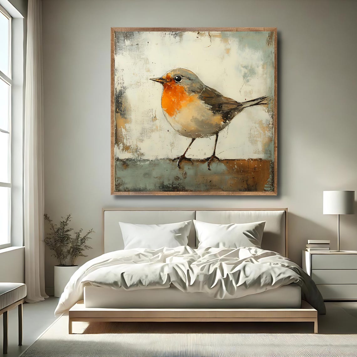 Vintage European Robin Bird Painting Rustic Nature Wall Art Poster - Image 2