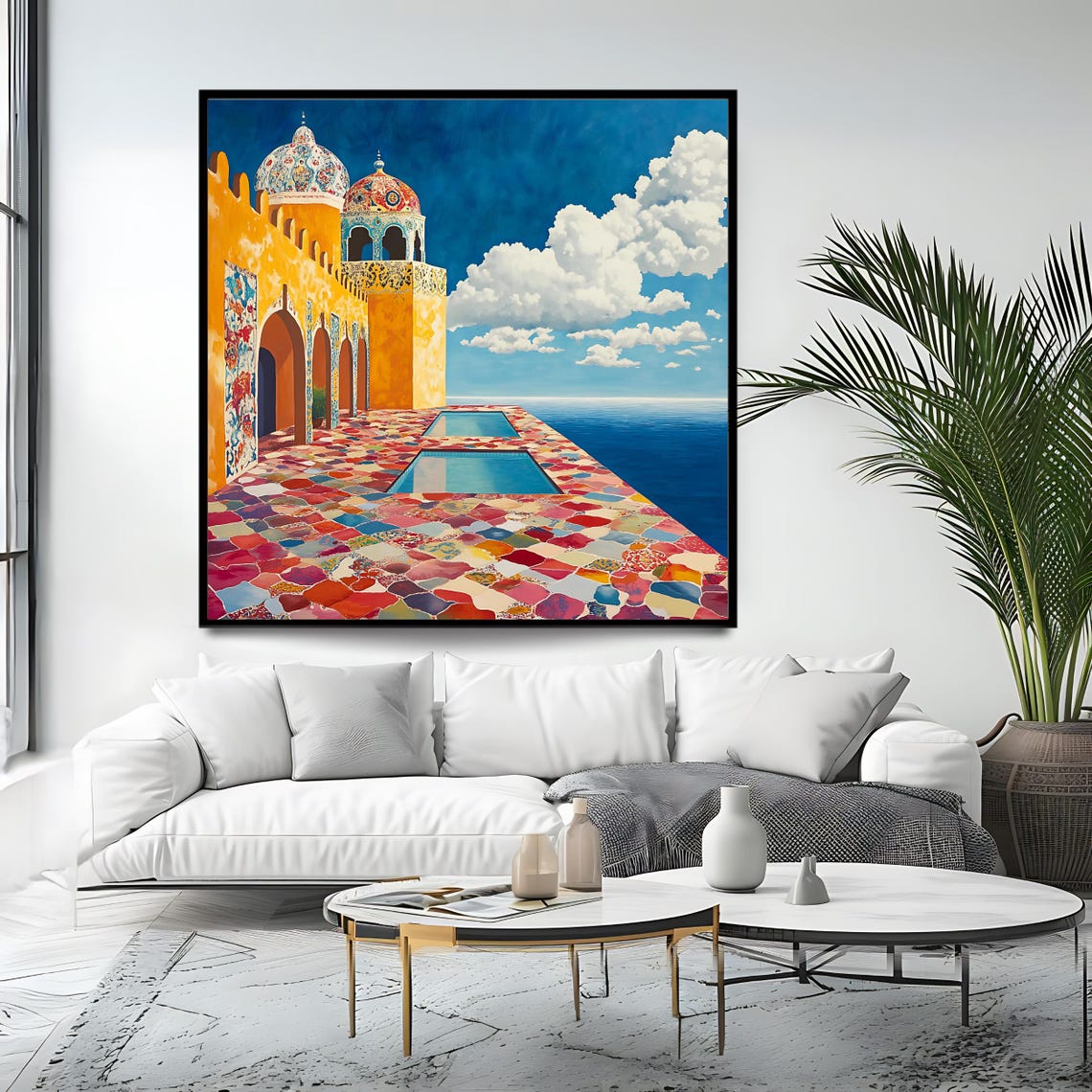 Moroccan Palace Mosaic Terrace Ocean View Vibrant Travel Art Poster - Image 4