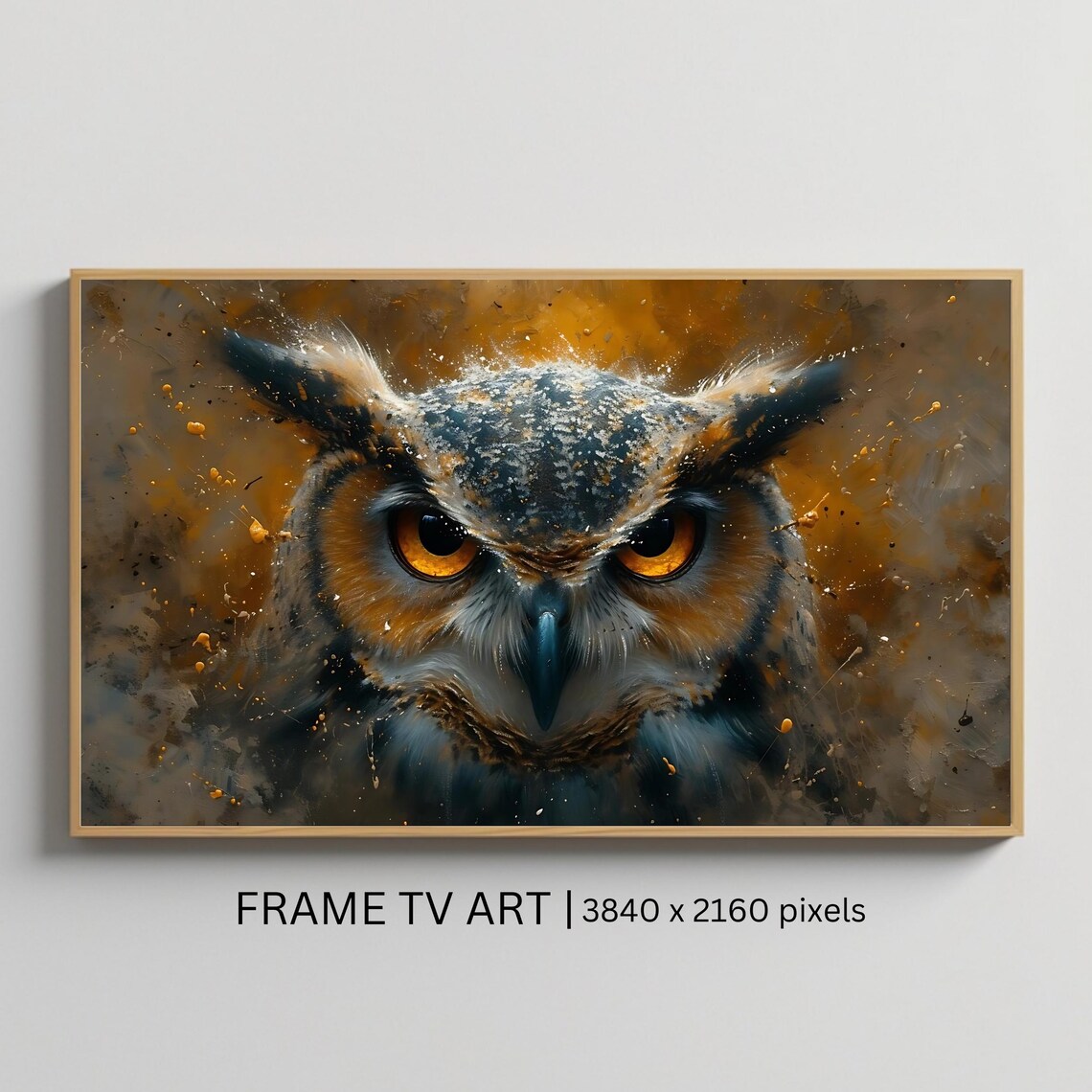Majestic Owl Golden Amber Eyes Close Up Wildlife Painting Poster