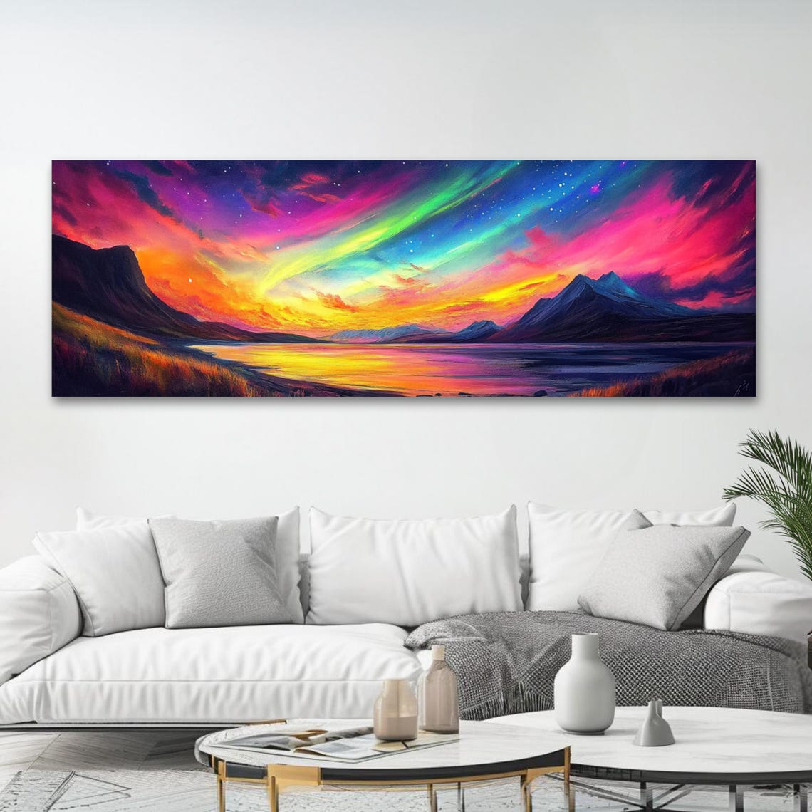 Aurora Borealis Northern Lights Mountains Lake Panoramic Art Poster - Image 4