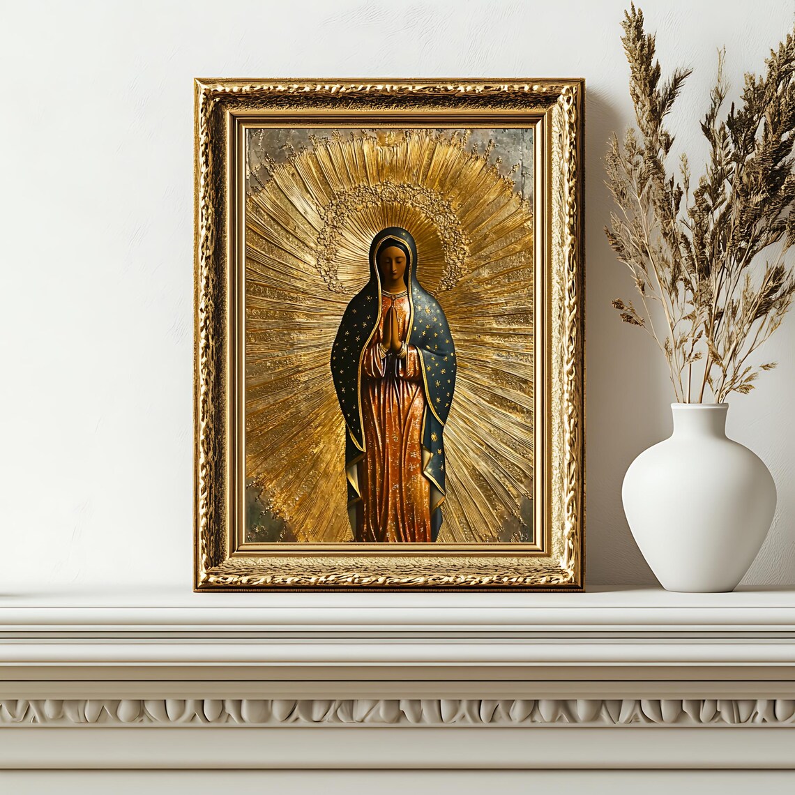 Our Lady of Guadalupe with Golden Rays Catholic Devotional Poster - Image 3