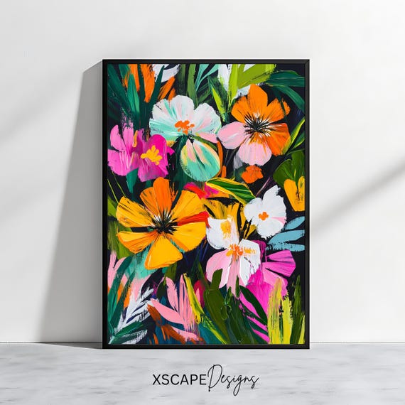 Bold Floral Wall Art Print Vibrant Botanical Colorful Flower Artwork