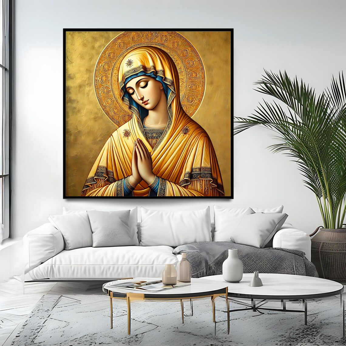 Byzantine Virgin Mary Praying Madonna Gold Icon Catholic Religious Art Print - Image 4