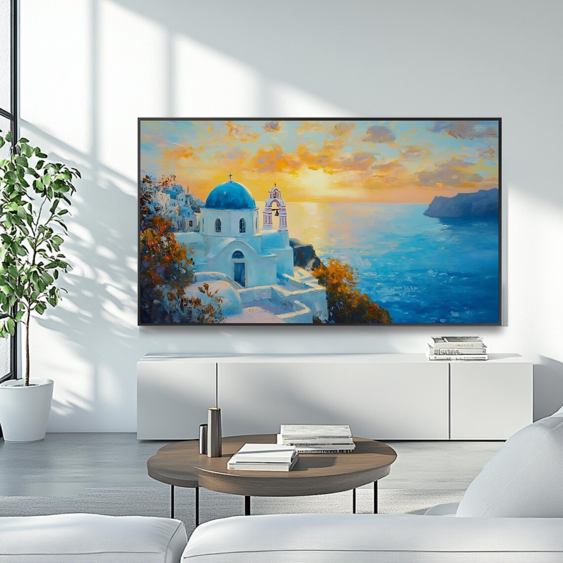 Santorini Greece Blue Domed Church Sunset Caldera View Travel Poster - Image 4