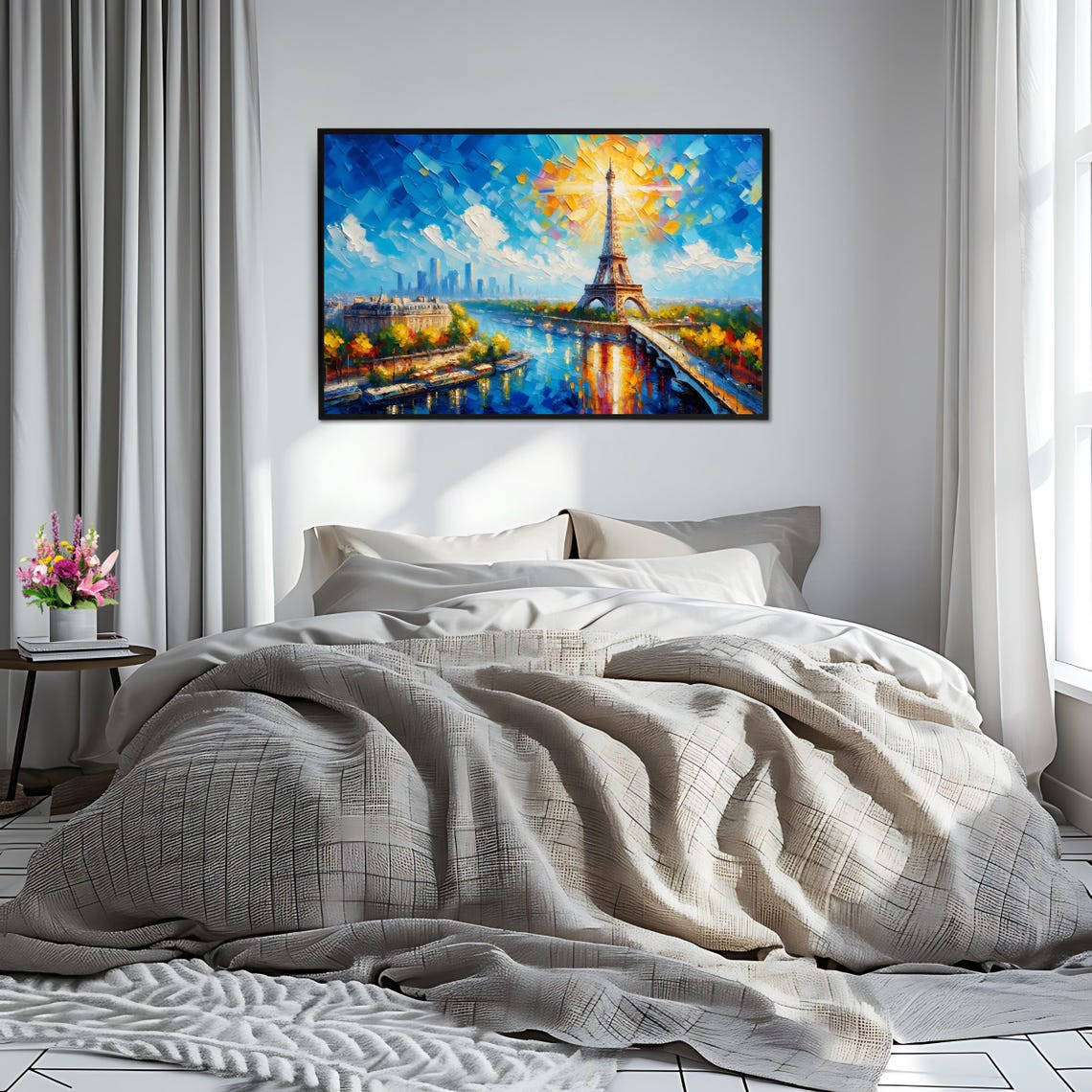 Paris Eiffel Tower Sunset Seine River City Skyline View Poster - Image 2
