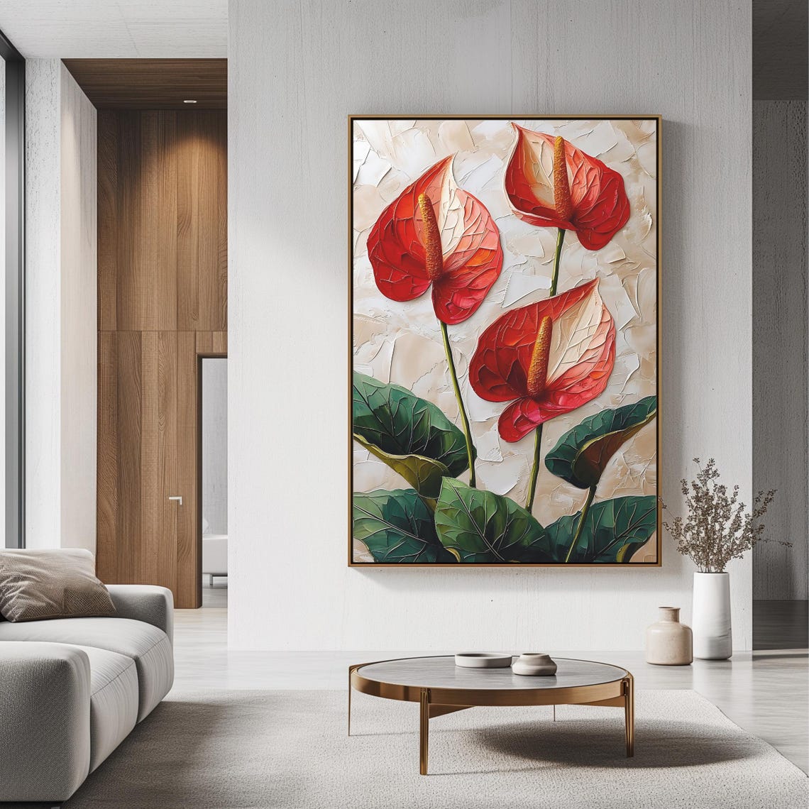 Red Anthurium Flowers Impasto Floral Still Life Botanical Art Poster - Image 3