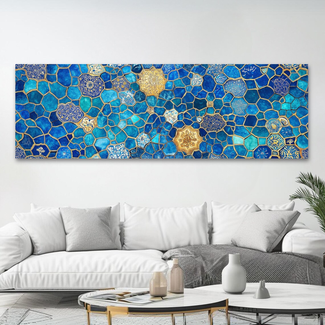 Blue Islamic Geometric Mosaic Tiles Gold Accents Ornamental Art Poster - Image 4
