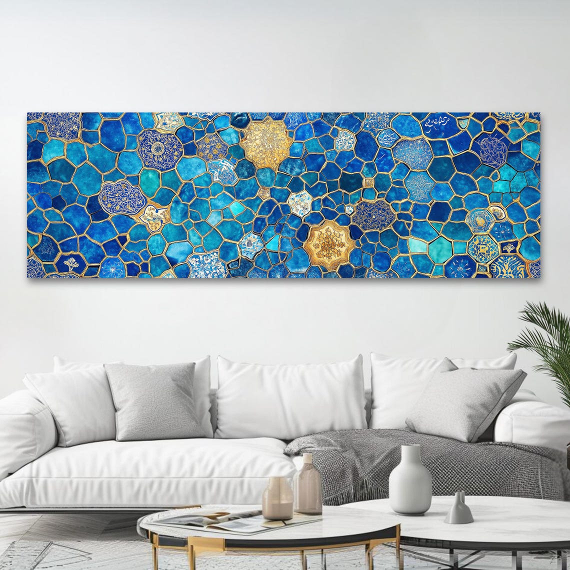 Islamic Mosaic Wall Art Long Horizontal Narrow Print Elegant Geometric Artwork For Above Couch Or Bed - Image 4