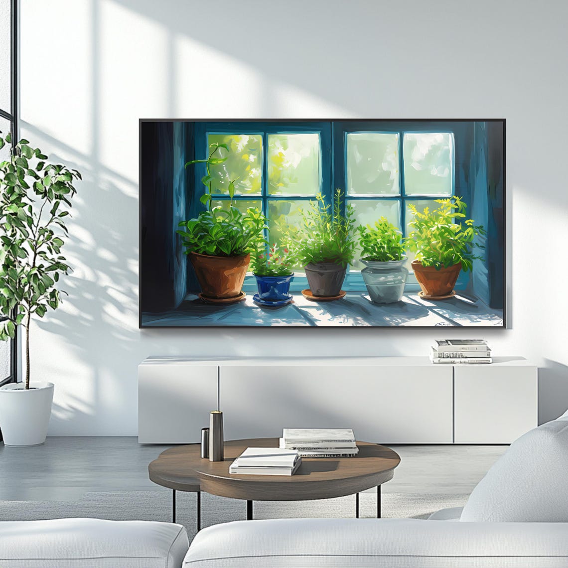 Sunny Windowsill Potted Plants Botanical Still Life Art Poster - Image 4