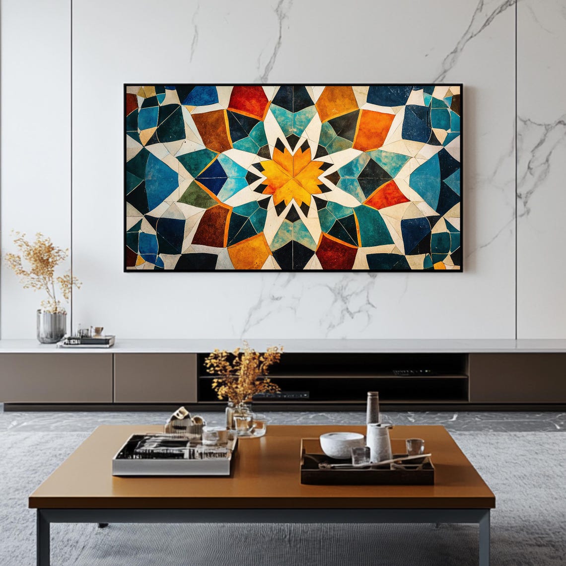 Colorful Islamic Mosaic Star Geometric Stained Glass Tile Art Poster - Image 2